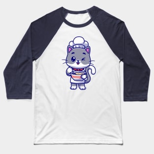 Cute Cat Chef Cooking Cartoon Baseball T-Shirt